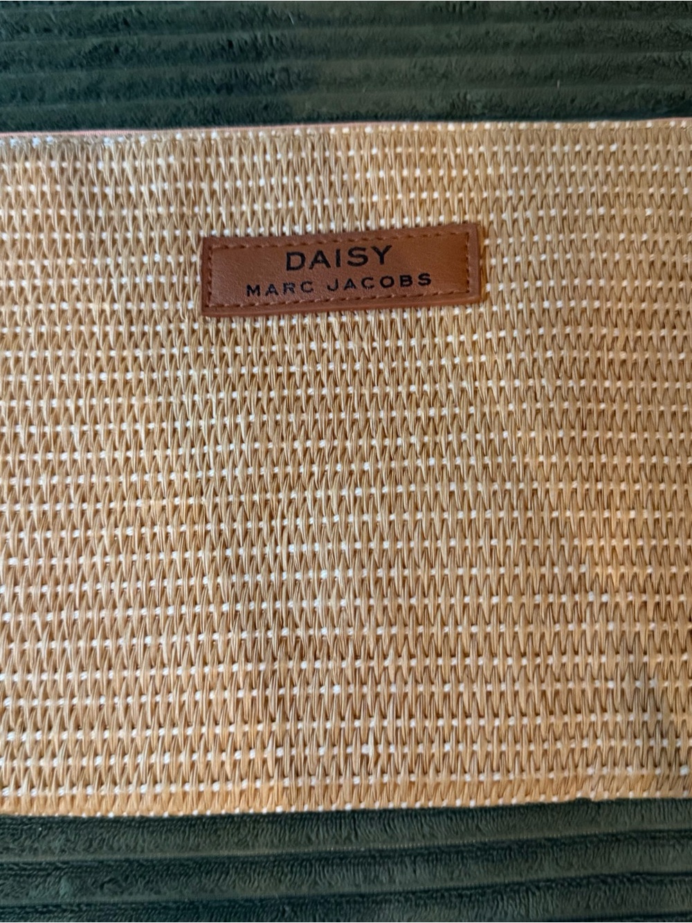 Marc Jacobs Daisy Woven Straw Clutch in Natural Tan with Brown Logo Patch